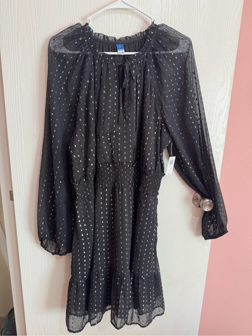 NWT Old Navy XL Black Metallic Dot Chiffon Dress